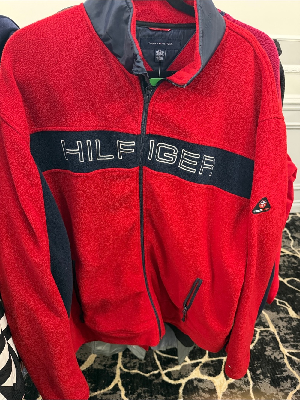Tommy Hilfiger Red Fleece Jacket with Navy Chest Panel